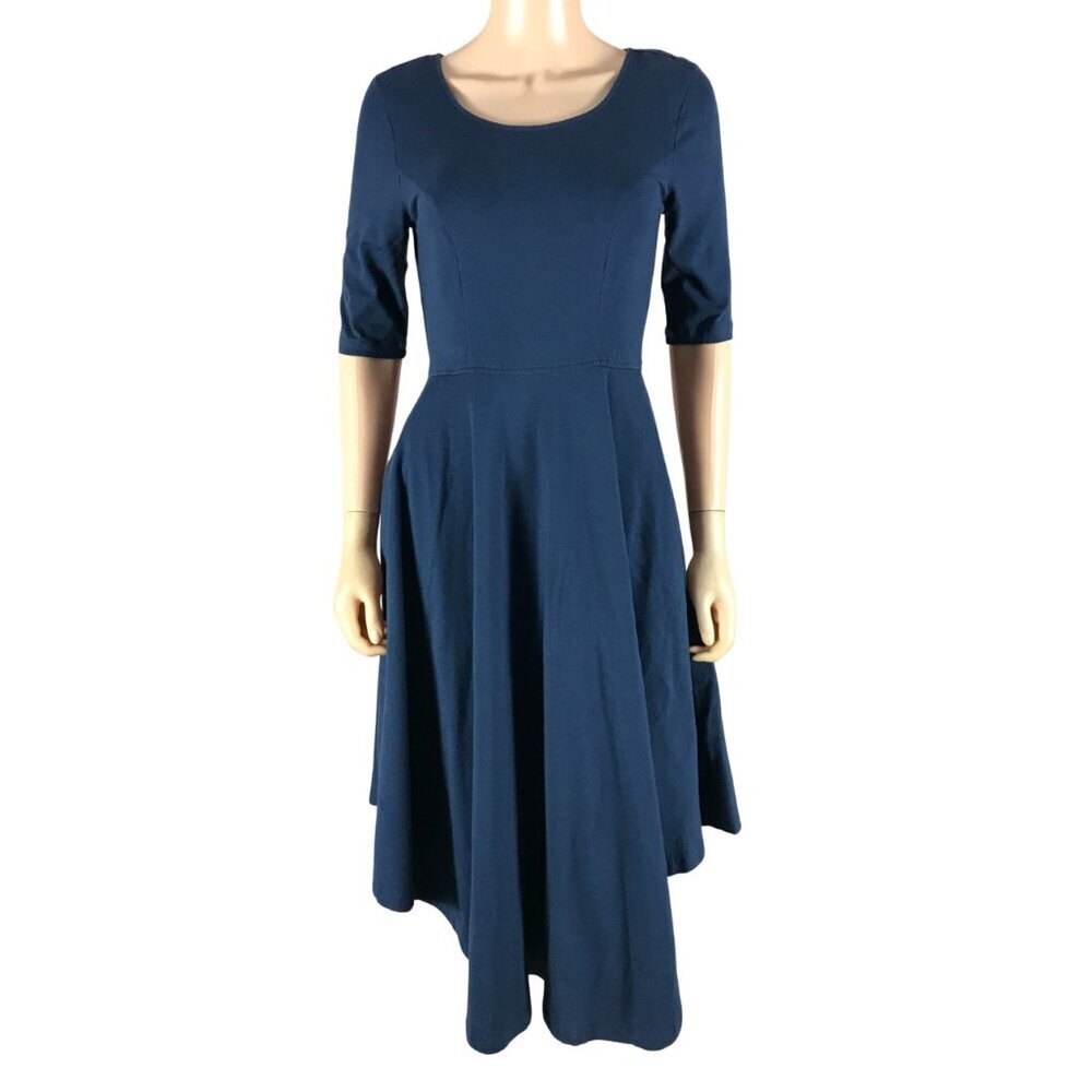 eShakti Navy Blue cotton Jersey Asymmetrical Midi Dress 0